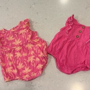 Pink Baby Romper Set with Palm Tree Design